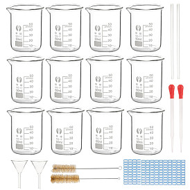 Glass Beaker Measuring Cups, Glass Stirring Rod, Glass Dropper, Pig Hair Test Tube Brush, Label Paster and Transparent Glass Funnel Hopper