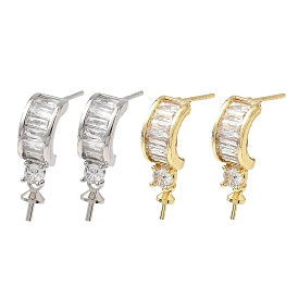 Фурнитура для серег-гвоздиков из латуни с паве из прозрачного кубического циркония, с-образный, без кадмия и без свинца, стойки покрытие, долговечный