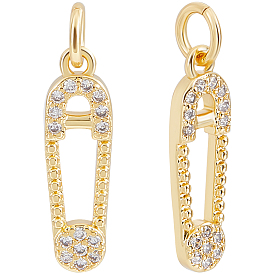 Латунные 14шт. микропаве кубические циркониевые подвески, с прыжковых колец, очарование английской булавки