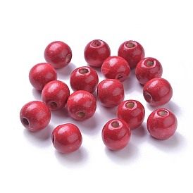 Dyed Natural Wood Beads, Round, Lead Free