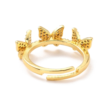 Butterfly Cubic Zirconia Adjustable Finger Ring for Women, Real 18K Gold Plated Brass Ring, Cadmium Free & Lead Free