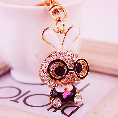 Cute Bunny Keychain with Glasses and Bag Pendant Metal Charm