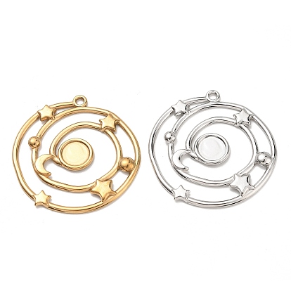 304 Stainless Steel Big Pendant Cabochon Settings, Planet, Ion Plating(IP)
