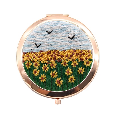 Стартовый набор для вышивки своими руками со складным зеркалом, включая хлопчатобумажные и льняные ткани, железная игла, хлопковые нитки, пластиковые пяльцы для вышивания