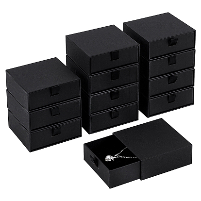Cardboard Jewelry Set Packing Drawer Boxes, for Necklace, Bracelets, with Sponge Inside, Square