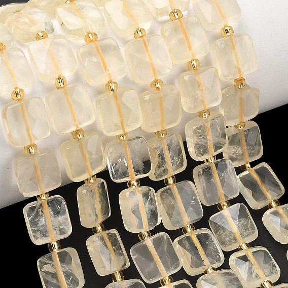 Нити из натуральных бусин лимонного кварца (обработанных нагреванием), квадратный, граненые, с бисером