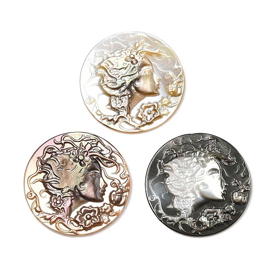 Резные кабошоны из натуральной ракушки, плоский круг с камео женщинами