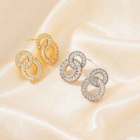 Блестящие женские серьги-гвоздики с двойным кольцом, модно и элегантно