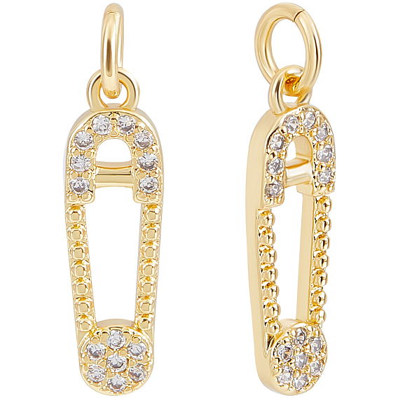 Латунные 14шт. микропаве кубические циркониевые подвески, с прыжковых колец, очарование английской булавки