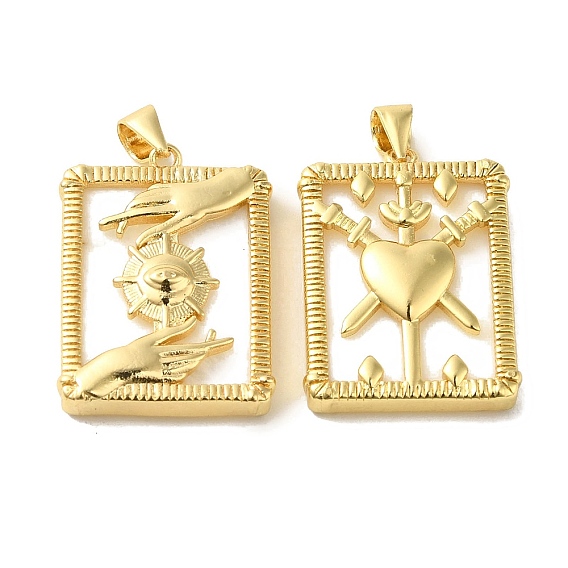 Brass Pave Natural Shell Pendants, Rectengle Charms, Golden