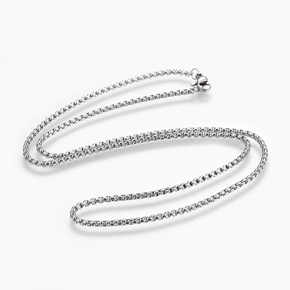 304 Stainless Steel Box chain Necklaces, with Lobster Claw Clasps