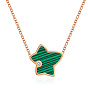 Natural Malachite Twist Star Pendant Necklace with Rhinestone, with Stainless Steel Chains