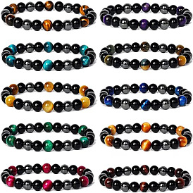 Colorful Magnetic Hematite Tiger Eye Beaded Stretch Bracelet for Men and Women