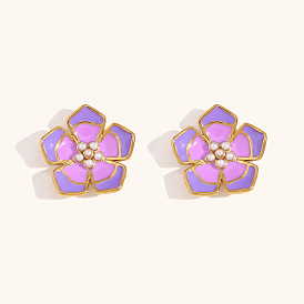 304 серьги из нержавеющей стали эмаль, цветок