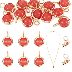 12 шт. круглые подвески из латуни и стекла с имитацией кошачьего глаза, с 304 петлями из нержавеющей стали, золотые