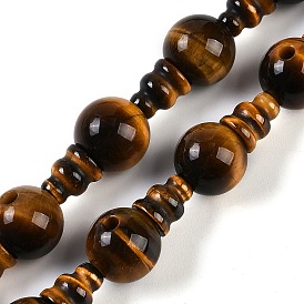 Natural Tiger Eye 3-Hole Guru Beads Strands, for Buddhist Jewelry Making, T-Drilled Beads, Gourd