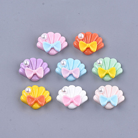 Resin Cabochons, with ABS Plastic Imitation Pearl, Shell with Bowknot