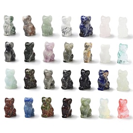 Natural & Synthetic Gemstone Carved Cat Figurines, for Home Office Desktop Decoration