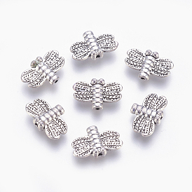 Perles en alliage de libellule de style tibétain, sans plomb et sans cadmium, 10x15x3mm, Trou: 1mm
