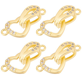 6 комплекты латунных микропаве прозрачных кубических цирконий складные застежки, сердце