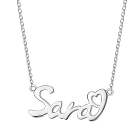 SHEGRACE 925 Sterling Silver Pendant Necklaces, with Cable Chains, Word Sara