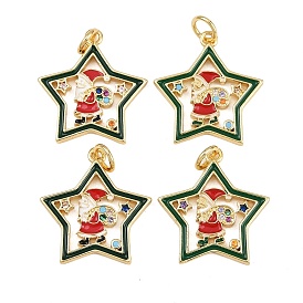 Рождественские тематические латунные подвески с микропаве и фианитами, с эмалью и кольцом для прыжков, долговечный, звезда с дедом морозом
