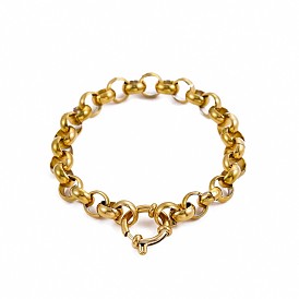 304 цепи браслеты из нержавеющей стали Роло, Браслеты с подвесками в виде колец для женщин, ионное покрытие (ip), долговечный