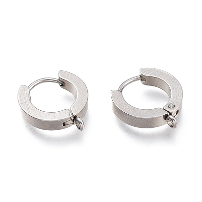 201 Stainless Steel Huggie Hoop Earrings Findings, with Vertical Loop, with 316 Surgical Stainless Steel Earring Pins, Ring