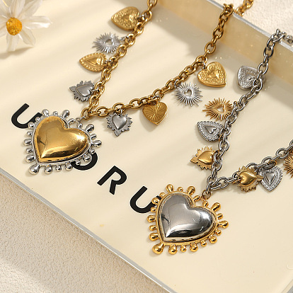Duo Tone 304 Stainless Steel Multi Heart Pendant Necklaces for Women