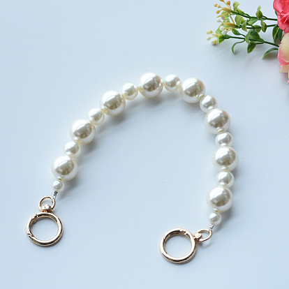 Plastic Imitation Pearl Beads Bag Handles, with Metal Clasp, for Bag Straps Replacement Accessories