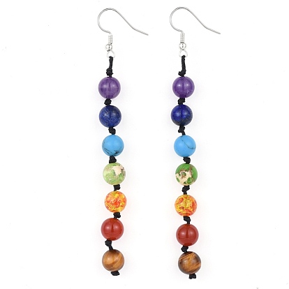Chakra Jewelry, Natural & Synthetic Gemstone & Resin Dangle Earrings, with Brass Earring Hooks