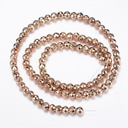 Electroplate Non-magnetic Synthetic Hematite Bead Strands, Round, Faceted