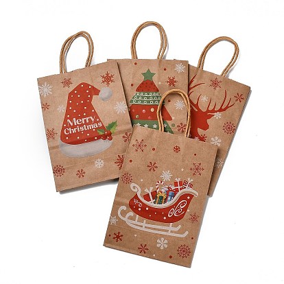 Christmas Theme Rectangle Paper Bags, with Handles, for Gift Bags and Shopping Bags