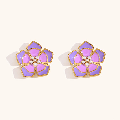 304 серьги из нержавеющей стали эмаль, цветок