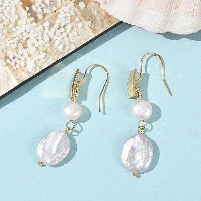 Natural Pearl Dangle & Drop Earrings, Oval, Brass Dangle Earrings for Women
