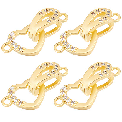 6 комплекты латунных микропаве прозрачных кубических цирконий складные застежки, сердце