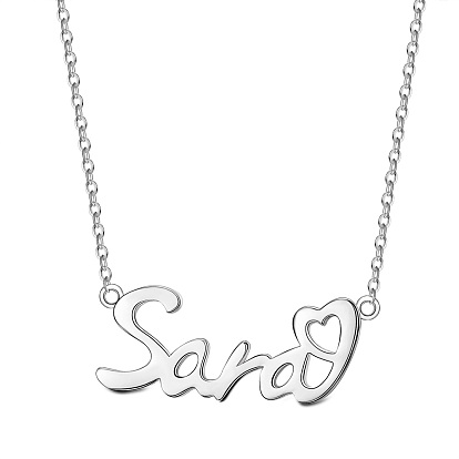 SHEGRACE 925 Sterling Silver Pendant Necklaces, with Cable Chains, Word Sara