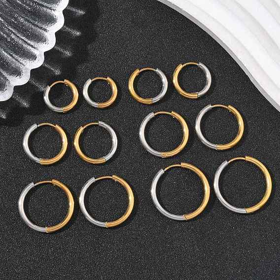 304 двухцветные серьги-кольца из нержавеющей стали, ионное покрытие (ip), реальный 18 k позолоченный и цвет нержавеющей стали