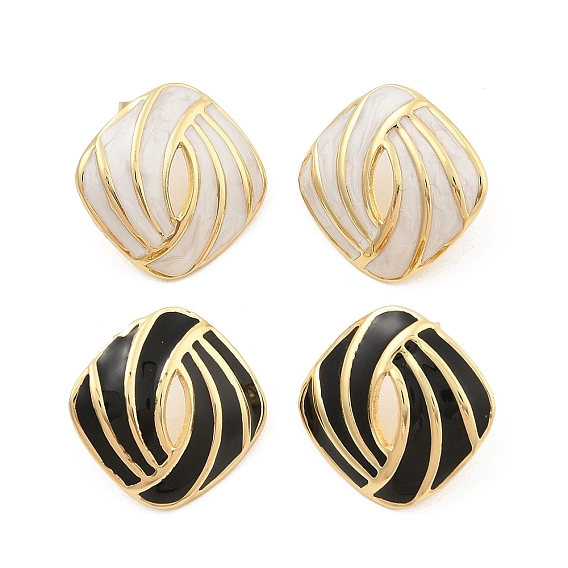 PVD вакуумное покрытие золото 304 серьги-гвоздики из нержавеющей стали для женщин, с эмалью, ромб