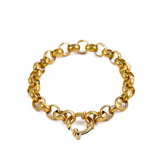 304 цепи браслеты из нержавеющей стали Роло, Браслеты с подвесками в виде колец для женщин, ионное покрытие (ip), долговечный