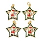 Рождественские тематические латунные подвески с микропаве и фианитами, с эмалью и кольцом для прыжков, долговечный, звезда с дедом морозом