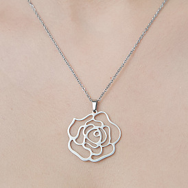 201 Stainless Steel Hollow Flower Pendant Necklace