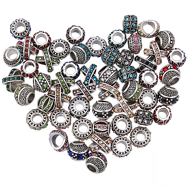 70 шт. 5 стили сплава страз европейские бусины, бусины с большим отверстием