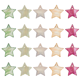 50Pcs 5 Colors Natural Freshwater Shell Pendants, Dyed, Star