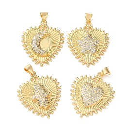 Brass Micro Pave Clear Cubic Zirconia Pendants, Heart Charms, Cadmium Free & Lead Free, Rack Plating, Long-Lasting Plated