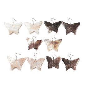 Natural Shell Butterfly Dangle Earrings with 925 Sterling Silver Pin for Women