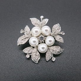 Exquisite Flower Alloy Rhinestone Brooch, Plastic Pearl Lapel Pin for Girl Women