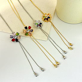 Женские колье-лариаты из сплава с разноцветными стразами и радужным цветочным узором в виде ползунков