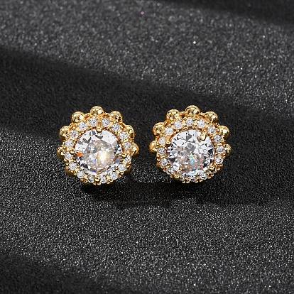 Серьги-гвоздики из латуни с микропаве из кубического циркония для женщин, подсолнечник