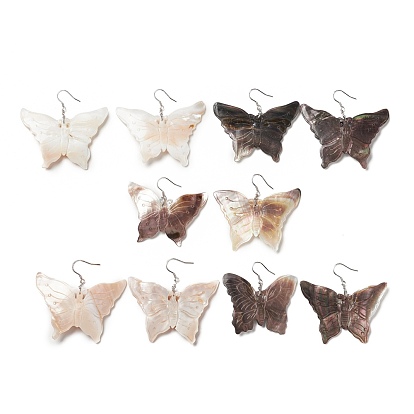 Natural Shell Butterfly Dangle Earrings with 925 Sterling Silver Pin for Women